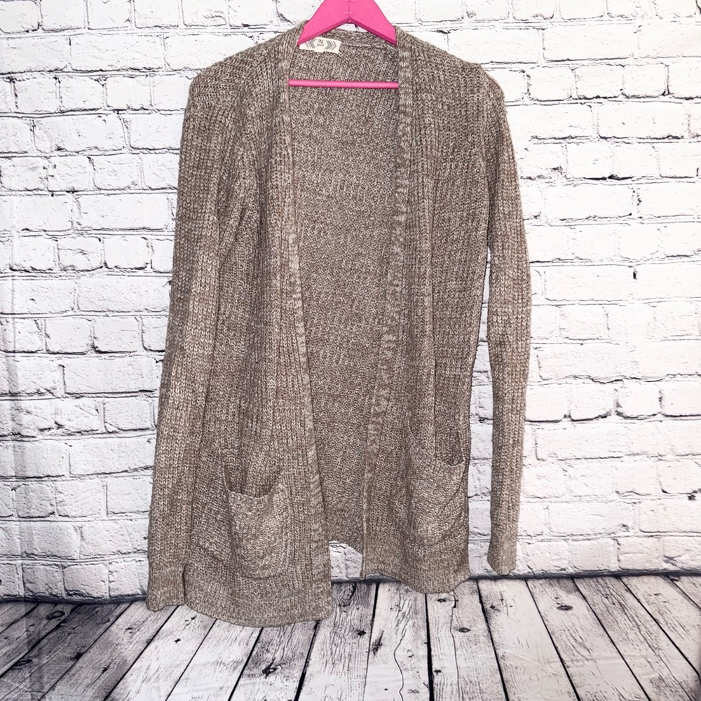 PINK ROSE. Tan cardigan. Size L